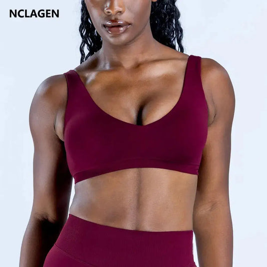 NCLAGEN Impact Scoop Back Bra High Support Yoga Tops Women Push-up Gym Clothes Pilates Sports Underwear Quick Dry Workout Vest