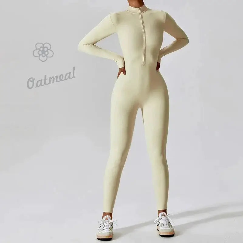 Elegant Nude Zipper Leotard for High Intensity Gym