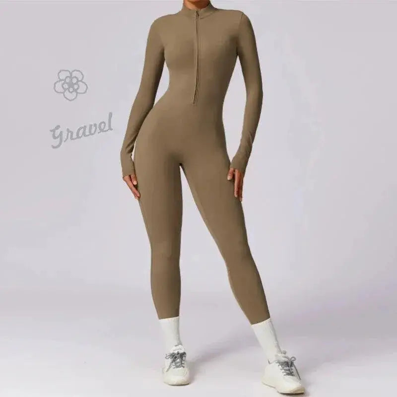 Elegant Nude Zipper Leotard for High Intensity Gym