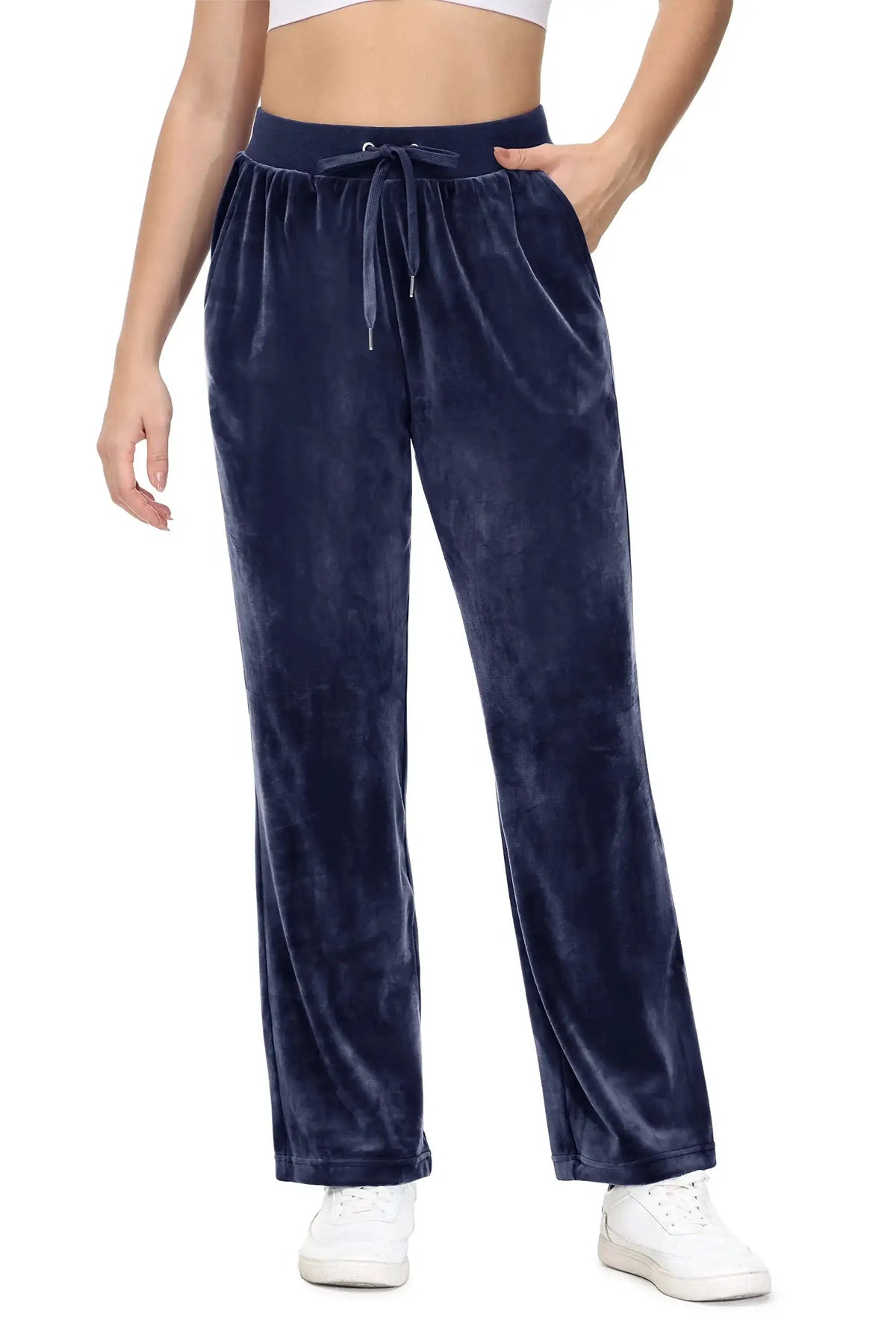 TACVASEN Winter Velvet Pants Womens Drawstring Elastic Waist Fleece Pants Workout Lounge Yoga Velour Pants Sweatpants Jogger