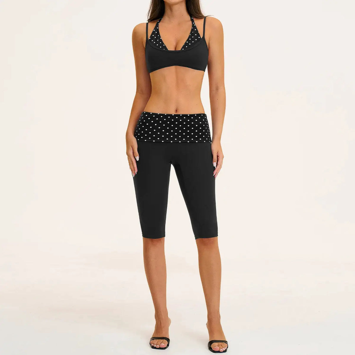 2PCS Stripes Fitness Suit Women's Tracksuits Polka Dot High Waist Workout Capri Pants Sports Set Female Yoga Sports Clothes