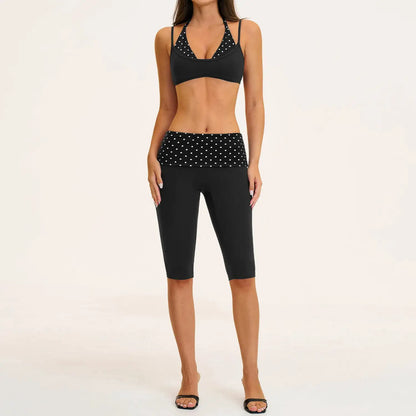 2PCS Stripes Fitness Suit Women's Tracksuits Polka Dot High Waist Workout Capri Pants Sports Set Female Yoga Sports Clothes