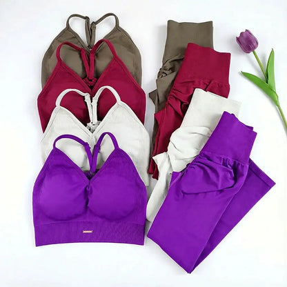 Women's Seamless Yoga Suit High Waist Sports Bra Leggings Gym Set Fitness Suit Workout Leggings Set Pilates Sportswear Outfit