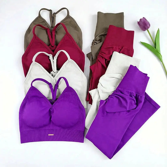 Women's Seamless Yoga Suit High Waist Sports Bra Leggings Gym Set Fitness Suit Workout Leggings Set Pilates Sportswear Outfit