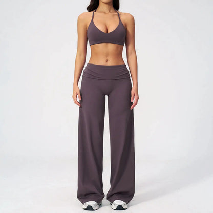 Women's Fitness Set Gym Tracksuit Breathable Sports Bra Flared Trousers Suit Workout Clothing Sportswear Female Athletic Wear