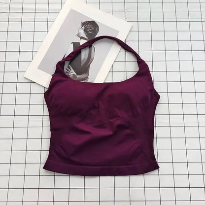Women's Halter Neck Backless Camisole Sports Set with Padded, Shockproof Yoga Tank Top for Gym Fitness Workout & Daily Outdoor W
