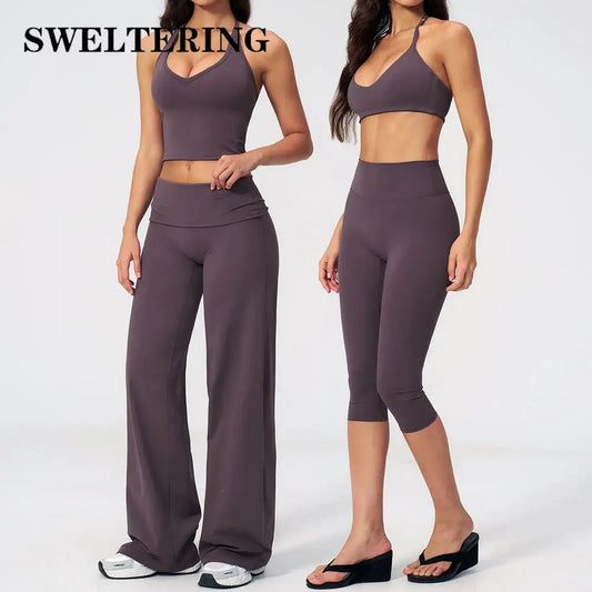 Women's Fitness Set Gym Tracksuit Breathable Sports Bra Flared Trousers Suit Workout Clothing Sportswear Female Athletic Wear