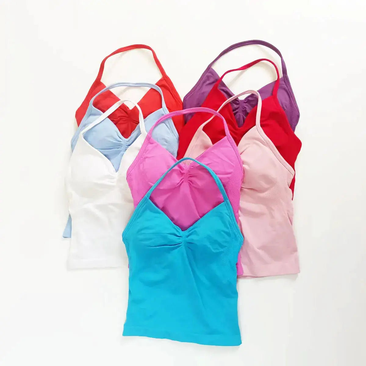 NCLAGEN Gym Longline Strappy Top Women Seamless Yoga Tank With Removable Pads V Neck Workout Clothes Sports Running Fitness Vest