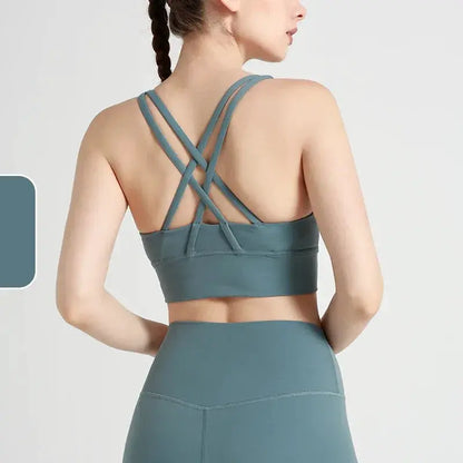Women's Cross Back Yoga Bra for Gym Fitness Solid Color