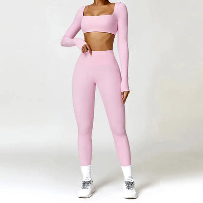 Summer 2PCS Yoga Suit Sports Set Women Quick-Dry Gym Set Women Tracksuit Running Workout Long Sleeve Sports Shirt Yoga Clothing