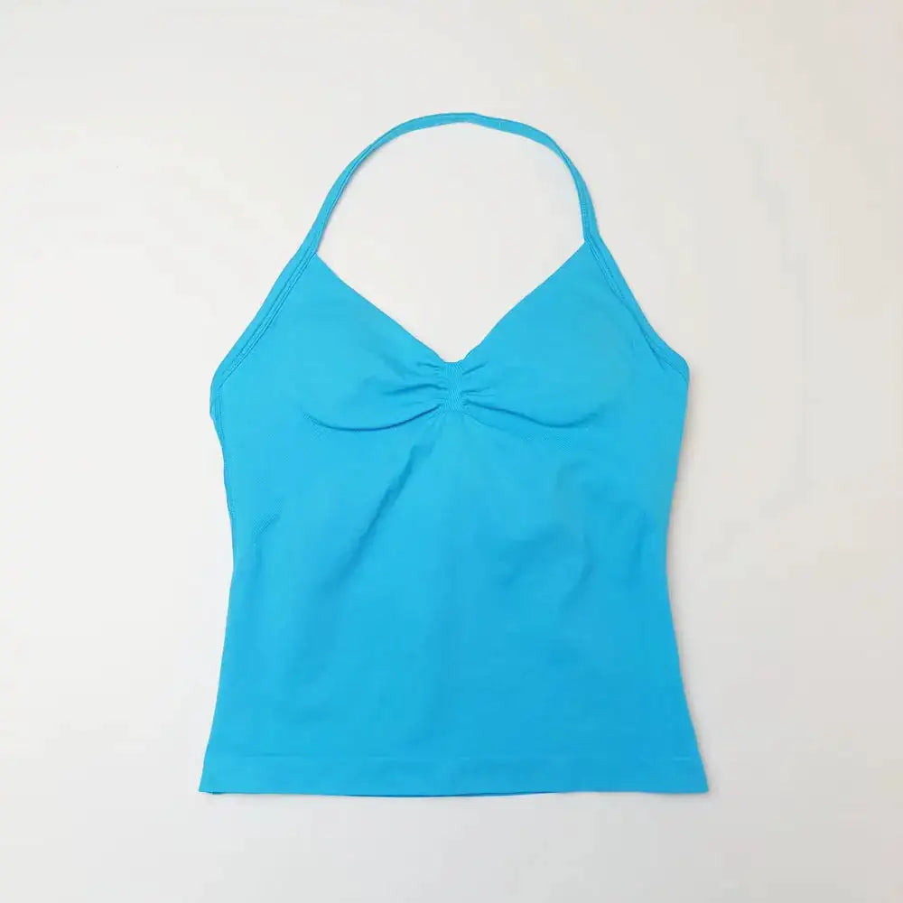 NCLAGEN Gym Longline Strappy Top Women Seamless Yoga Tank With Removable Pads V Neck Workout Clothes Sports Running Fitness Vest