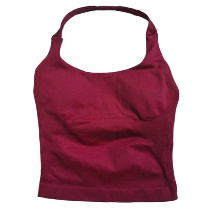 Gym Top Women Clothes Strappy Workout Tank Top Padded Sports Bra Backless Yoga Shirts Seamless Gym Crop Top Halter Fitness Vest