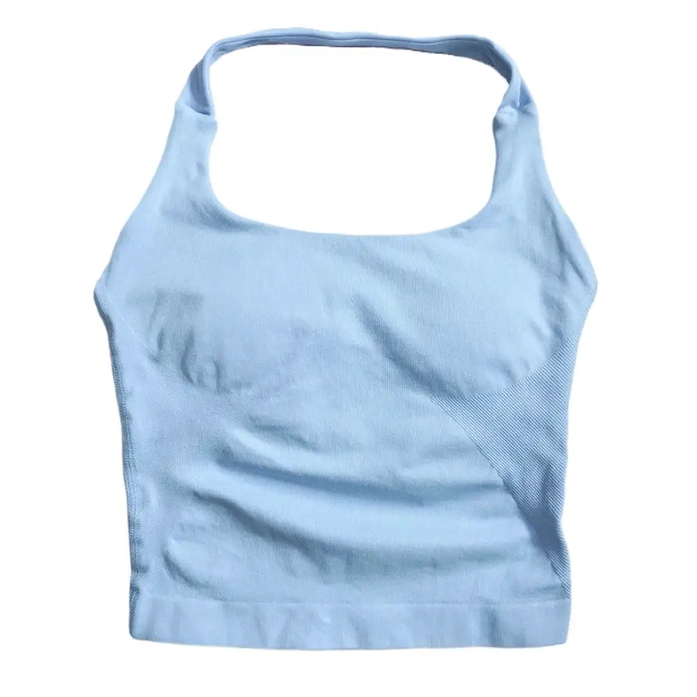 Gym Top Women Clothes Strappy Workout Tank Top Padded Sports Bra Backless Yoga Shirts Seamless Gym Crop Top Halter Fitness Vest