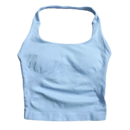 Gym Top Women Clothes Strappy Workout Tank Top Padded Sports Bra Backless Yoga Shirts Seamless Gym Crop Top Halter Fitness Vest