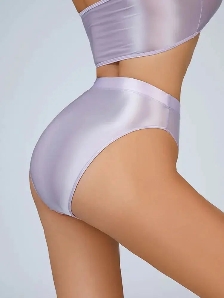 Sexy Women Shiny High Waist G String Sheer Yoga Thong