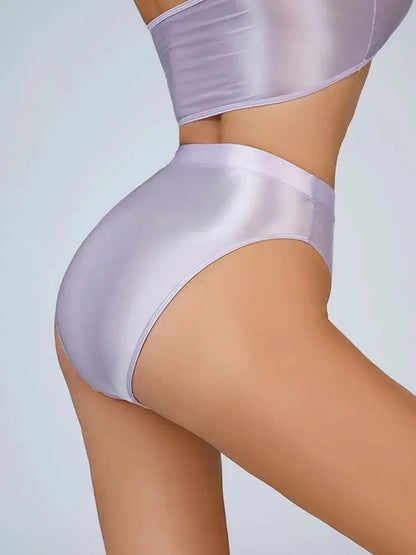 Sexy Women Shiny High Waist G String Sheer Yoga Thong