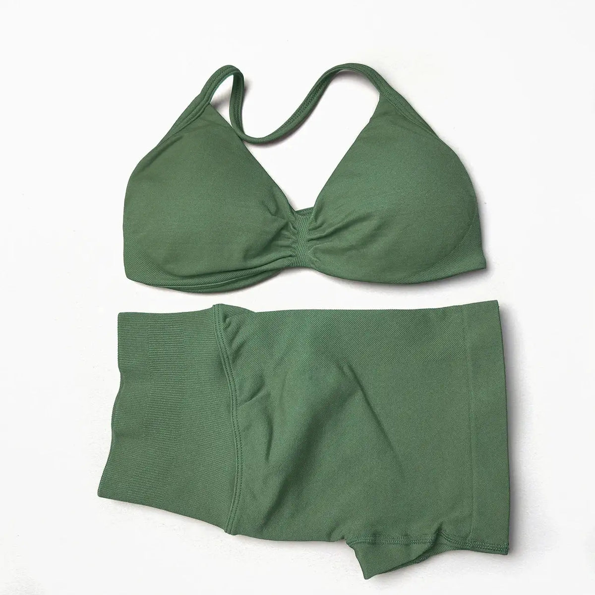 STOUREG 2 Pieces Yoga Gym Set Women Seamless Strappy Yoga Bra High Waist Workout Scrunch Shorts Set Fitness Clothes Sportswear