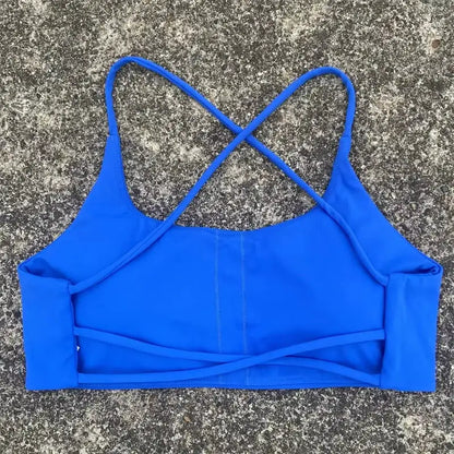 Sexy Soft Fitness Sport Bra Spaghetti Strap Cross Back Hollow Women Top Tight Gym Yoga underwear Athletic Workout With Chest Pad