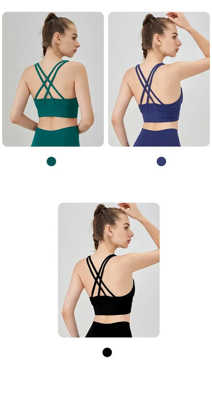 Women's Cross Back Yoga Bra for Gym Fitness Solid Color