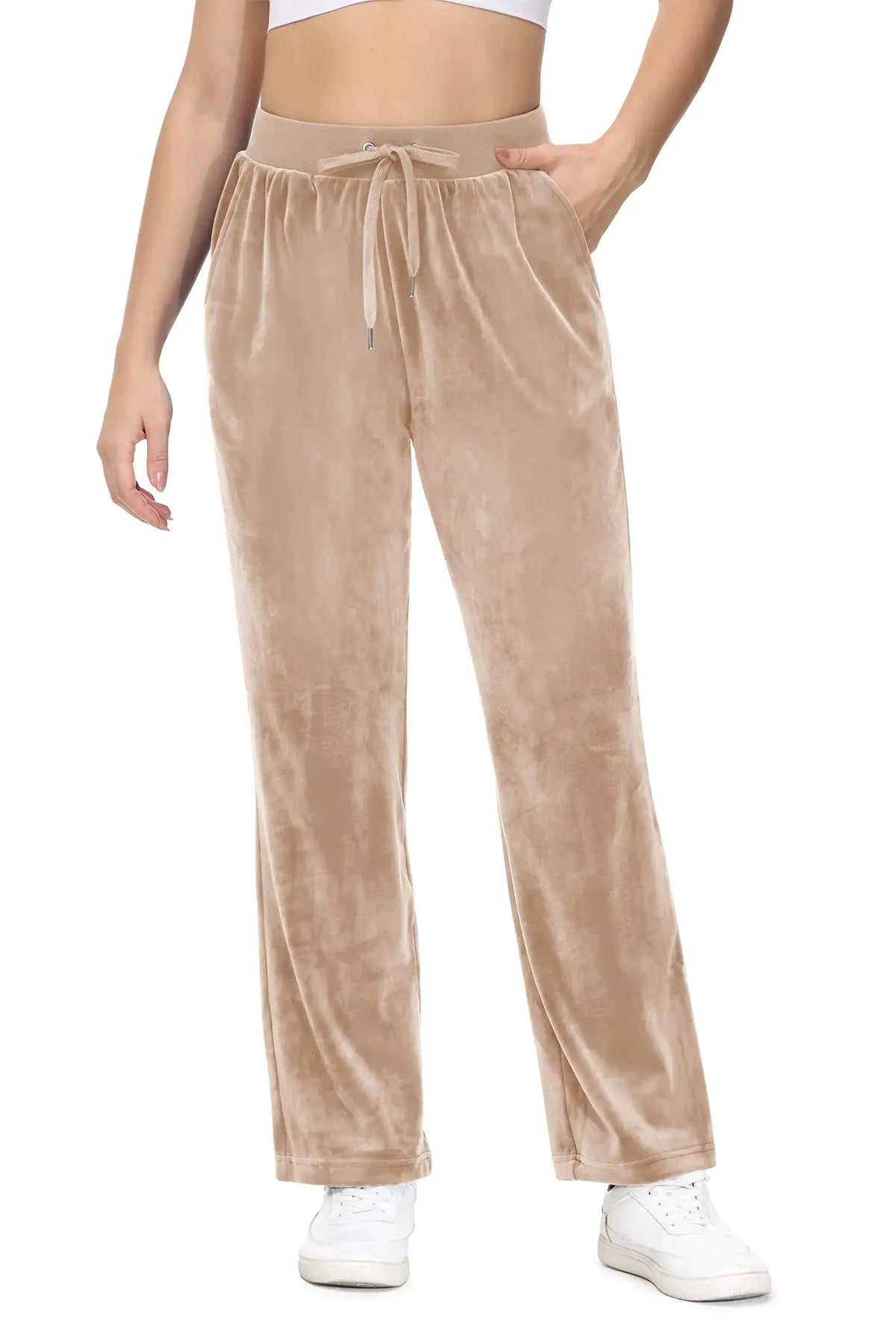 TACVASEN Winter Velvet Pants Womens Drawstring Elastic Waist Fleece Pants Workout Lounge Yoga Velour Pants Sweatpants Jogger