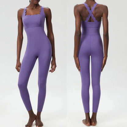 FUBEIKE Small Wave Beauty Back Yoga Fitness One-Piece Women's Plus Size Tight Super Stretch Sportswear Running Vest Jumpsuit