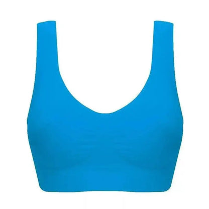 Seamless bright blue wireless bra, comfortable activewear from OurLum.com.