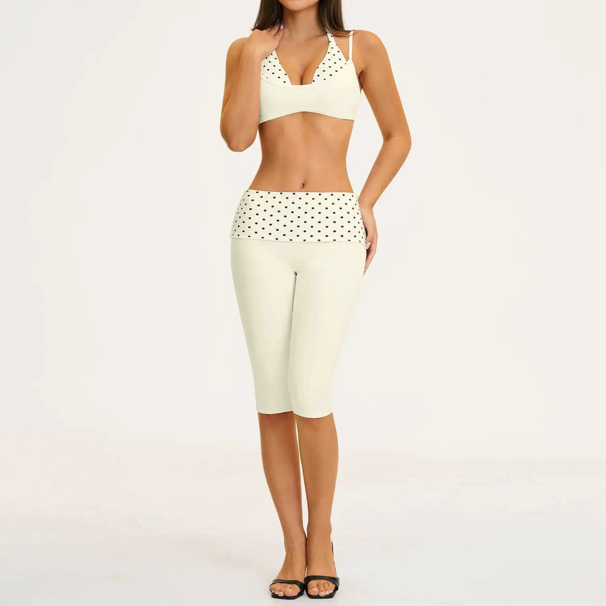 2PCS Stripes Fitness Suit Women's Tracksuits Polka Dot High Waist Workout Capri Pants Sports Set Female Yoga Sports Clothes