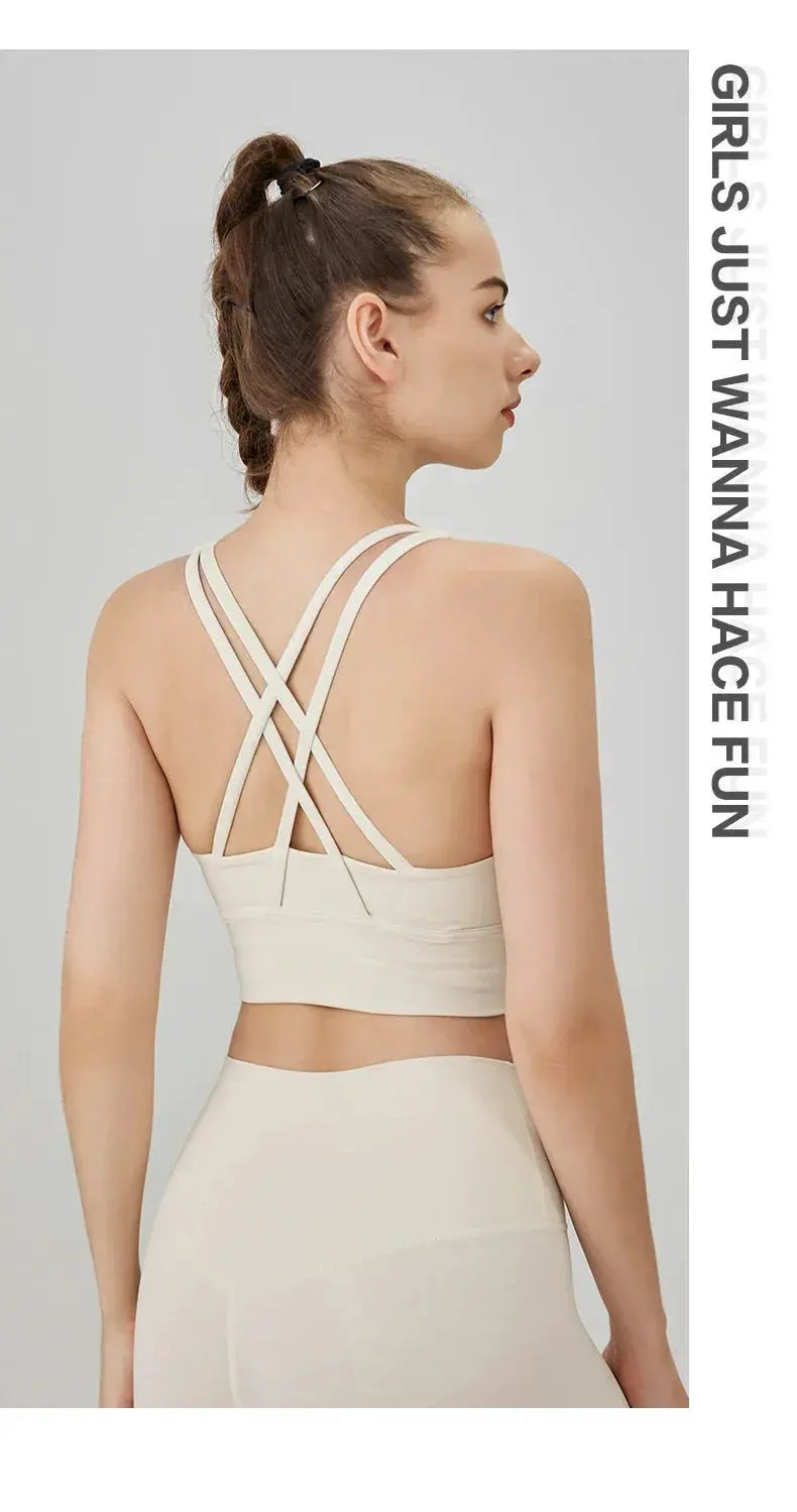 Women's Cross Back Yoga Bra for Gym Fitness Solid Color
