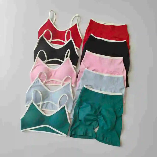 Yoga Suit Seamless Crop Top Tight Sports Bras and High Waist Shorts Pant Outside Wear Running Exercise Fitness Gym Yoga Set