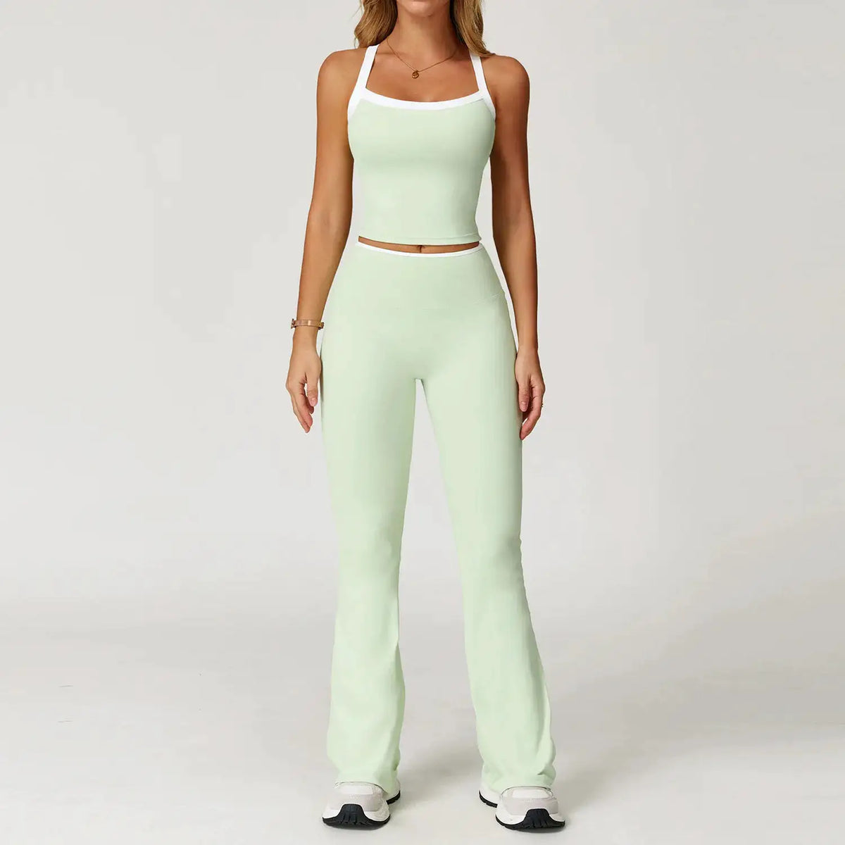 Women's Clothes 2 Pieces Workout Tracksuit Yoga Set Sportswear Gym Clothing High Waist Bell-bottoms Sexy Fitness Bta Sports Suit