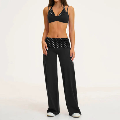 2PCS Stripes Fitness Suit Women's Tracksuits Polka Dot High Waist Workout Capri Pants Sports Set Female Yoga Sports Clothes