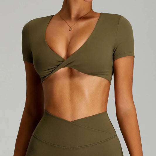 Sexy Sports Shirts Breathable Short Sleeves Workout Tops Fitness Female Backless Yoga Clothing Sport Crop Tops Women Gym Top