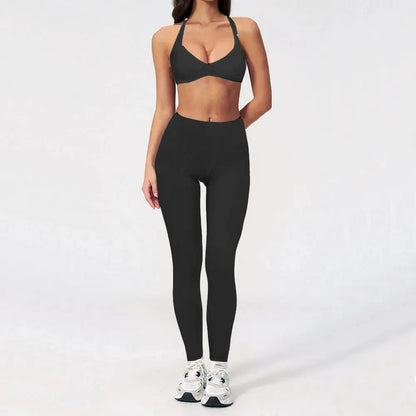 Women Sports Bra Fitness Yoga Set Long Sleeve Twist Shirt Quick Dry Crop Tops Gym Clothes Running Legging Active Wear XP184