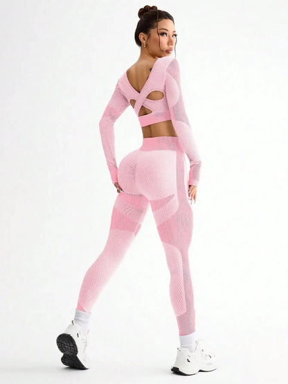 2pcs Hot-selling New Sports Tight Running Breathable Seamless Yoga Suit Women's Outdoor Fitness Suit Women's