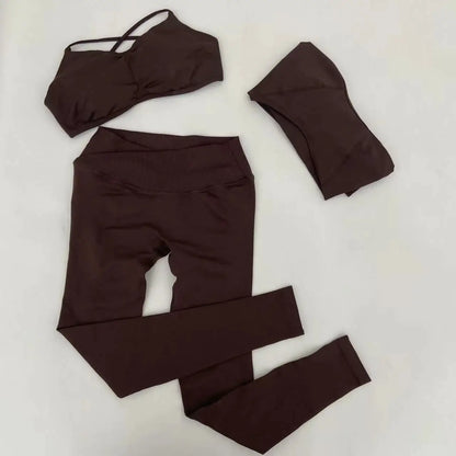 Yoga Vision Shrug 3 Pieces Top Leggings Gym Set Women's Seamless High Elastic Longline Vest Buttock lift Exercise Shorts Set