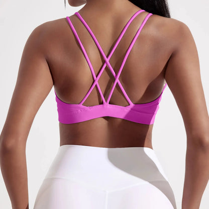 Solid Color Cross Fitness Bra Soft High Strength Women Tight Sport Top Comprehensive Training Gym Yoga Underwear With Chest Pad