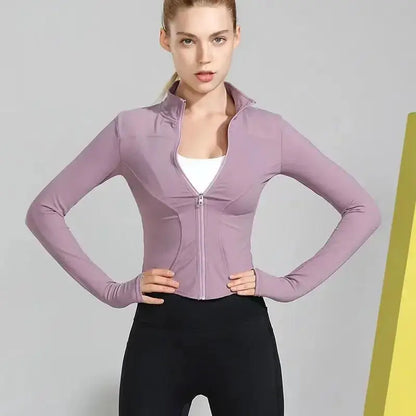 Womens Long Sleeve Sports Jacket Zip Fitness Yoga Shirt