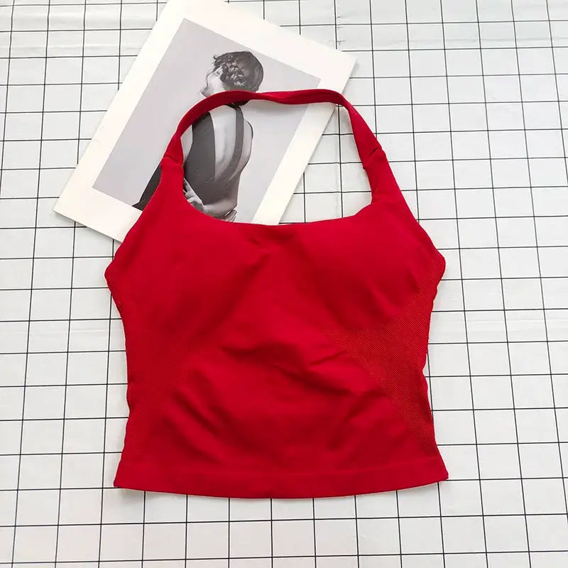 Women's Halter Neck Backless Camisole Sports Set with Padded, Shockproof Yoga Tank Top for Gym Fitness Workout & Daily Outdoor W