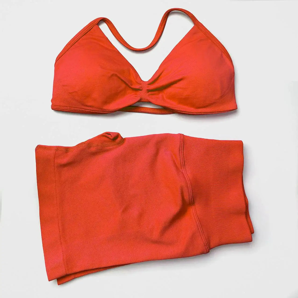 WANAYOU Seamless 2 Pcs Women Yoga Sets Halter Bras Sports Crop Tops Low Waist Scrunch Butt Gym Shorts Tight Quick Dry Leggings